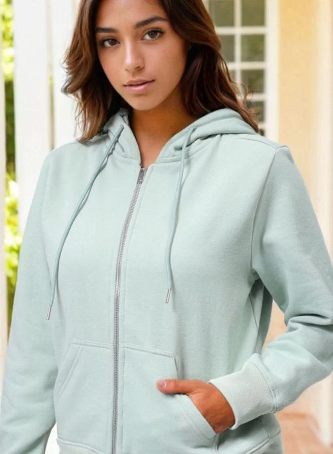 مرفوعة Women Relaxed Fit Solid Hooded Full Sleeves Front Open Sweatshirt
